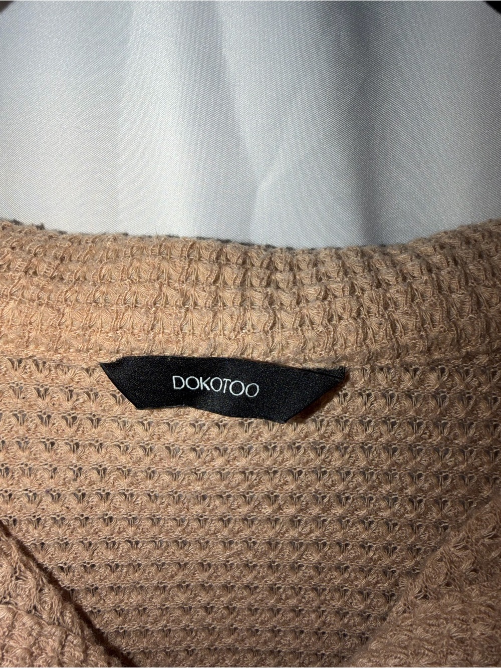 Dokotoo Shirt Cozy Beige Waffle Knit Button Up Long Sleeve Top V-Neck 2XL - Picture 3 of 5